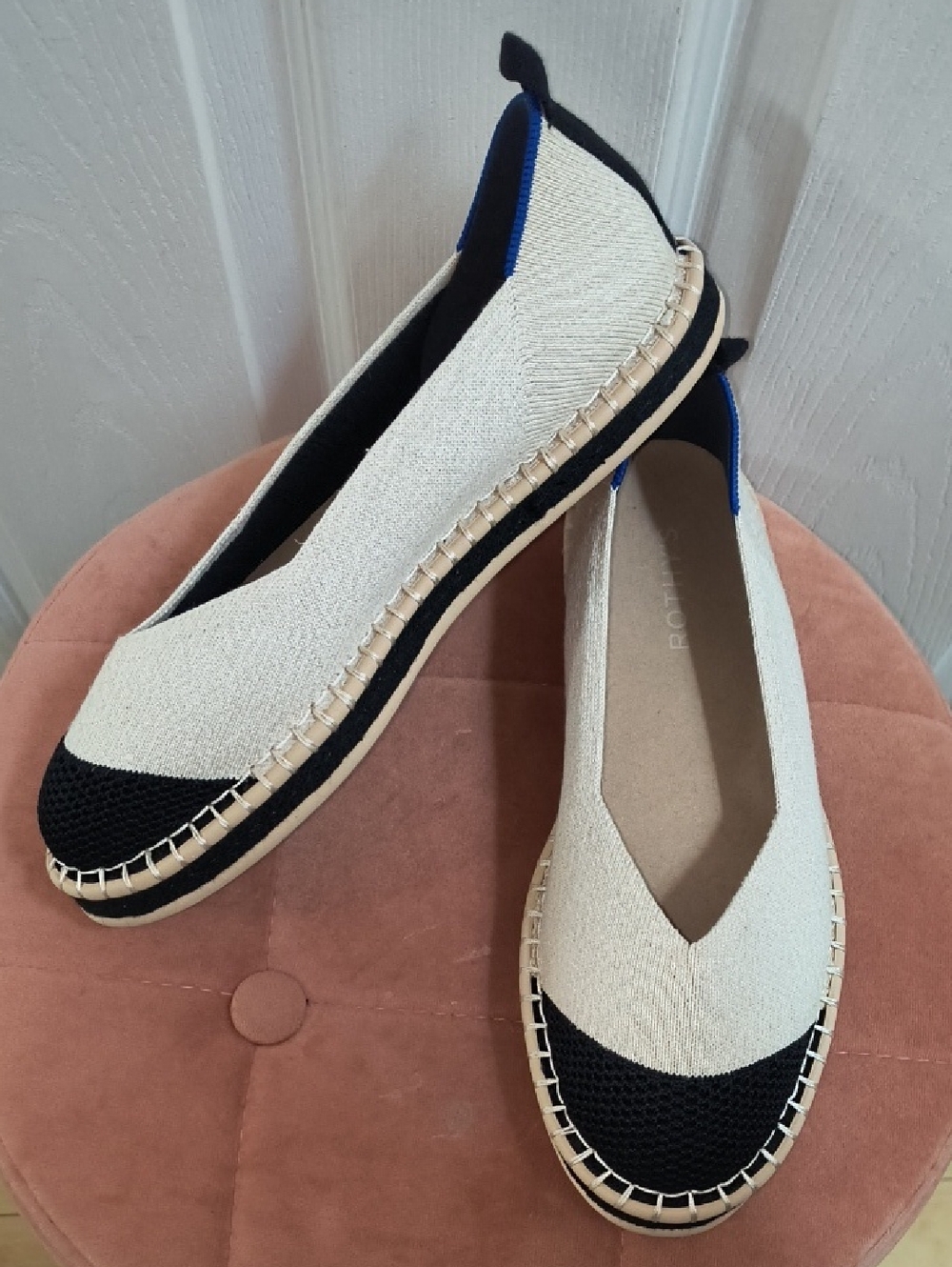 Rothy's The Espadrille Boardwalk Flats In Cream And Black Size 8.5 - Picture 4 of 9